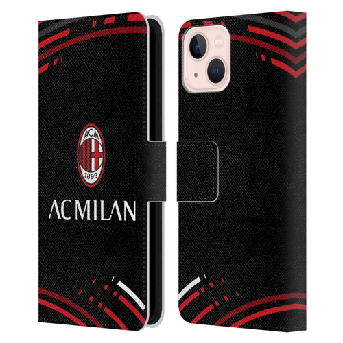 AC Milan Crest Patterns Curved Leather Book Wallet Case Cover For Apple iPhone 13