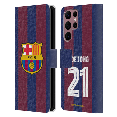 FC Barcelona 2023/24 Players Home Kit Frenkie de Jong Leather Book Wallet Case Cover For Samsung Galaxy S22 Ultra 5G
