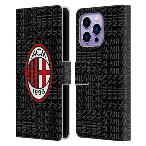 AC Milan Crest Patterns Red And Grey Leather Book Wallet Case Cover For Apple iPhone 14 Pro Max
