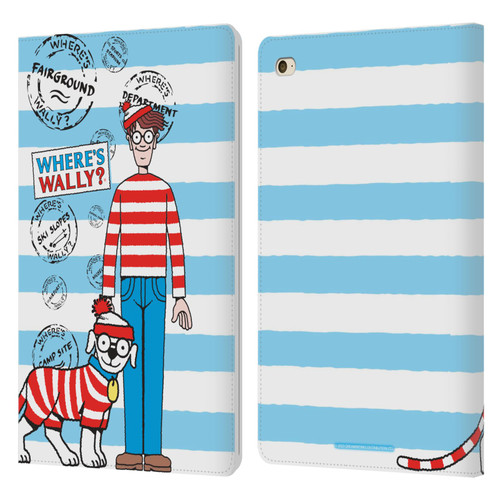 Where's Wally? Graphics Stripes Blue Leather Book Wallet Case Cover For Apple iPad mini 4