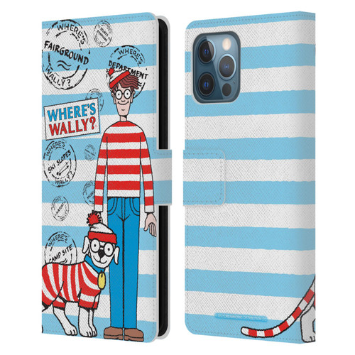 Where's Wally? Graphics Stripes Blue Leather Book Wallet Case Cover For Apple iPhone 12 Pro Max