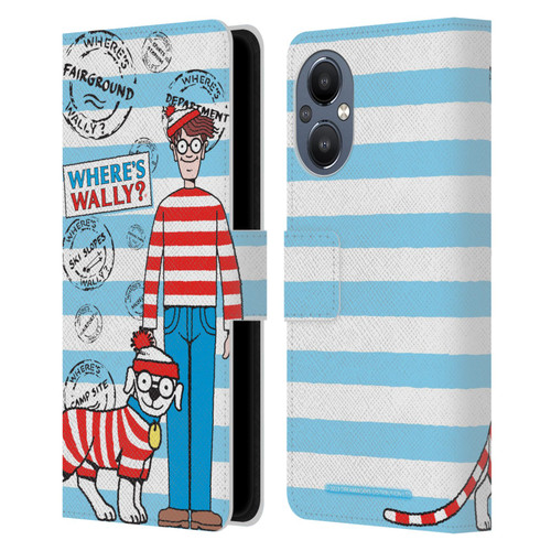 Where's Wally? Graphics Stripes Blue Leather Book Wallet Case Cover For OnePlus Nord N20 5G
