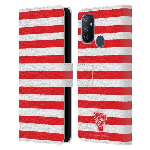 Where's Wally? Graphics Stripes Red Leather Book Wallet Case Cover For OnePlus Nord N100