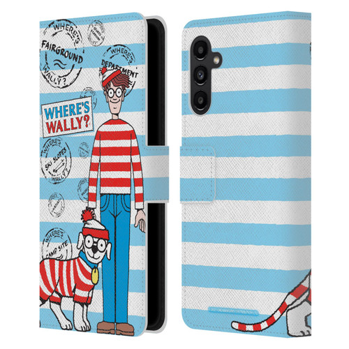 Where's Wally? Graphics Stripes Blue Leather Book Wallet Case Cover For Samsung Galaxy A13 5G (2021)