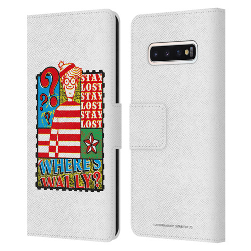Where's Wally? Graphics Stay Lost Leather Book Wallet Case Cover For Samsung Galaxy S10