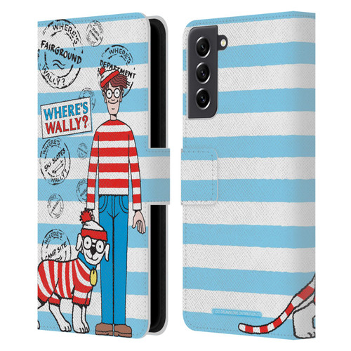 Where's Wally? Graphics Stripes Blue Leather Book Wallet Case Cover For Samsung Galaxy S21 FE 5G