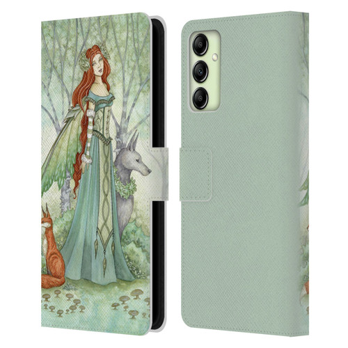 Amy Brown Magical Fairies Woodland Fairy With Fox & Wolf Leather Book Wallet Case Cover For Samsung Galaxy A14 5G