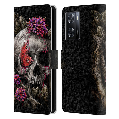 Sarah Richter Skulls Butterfly And Flowers Leather Book Wallet Case Cover For OPPO A57s