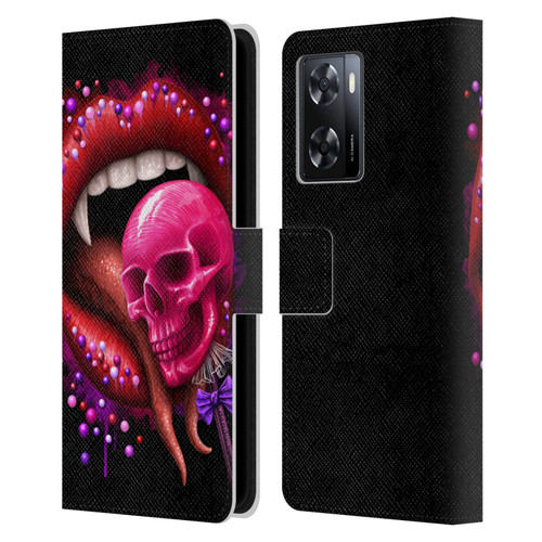 Sarah Richter Skulls Red Vampire Candy Lips Leather Book Wallet Case Cover For OPPO A57s