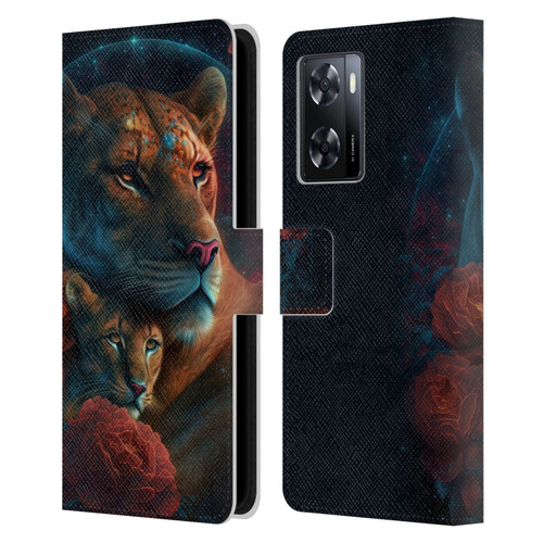 Spacescapes Floral Lions Star Watching Leather Book Wallet Case Cover For OPPO A57s