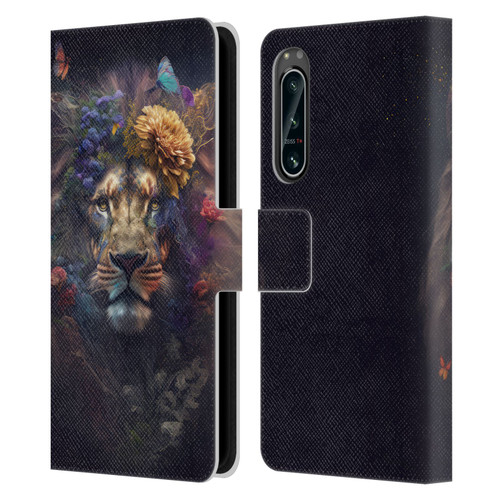 Spacescapes Floral Lions Flowering Pride Leather Book Wallet Case Cover For Sony Xperia 5 IV