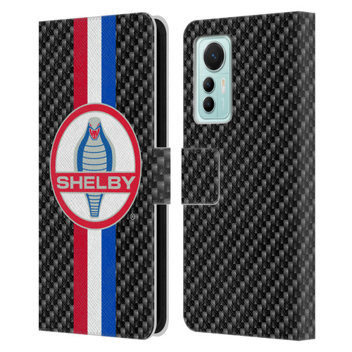 Shelby Logos Carbon Fiber Leather Book Wallet Case Cover For Xiaomi 12 Lite