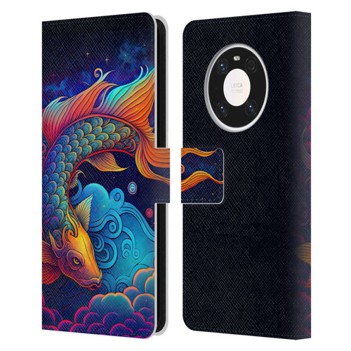 Wumples Cosmic Animals Clouded Koi Fish Leather Book Wallet Case Cover For Huawei Mate 40 Pro 5G