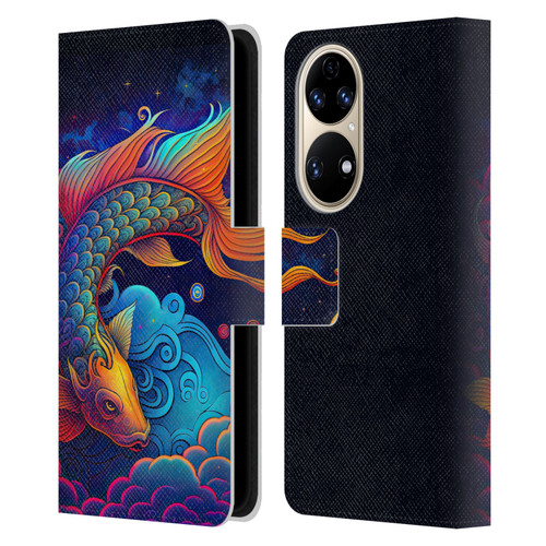 Wumples Cosmic Animals Clouded Koi Fish Leather Book Wallet Case Cover For Huawei P50