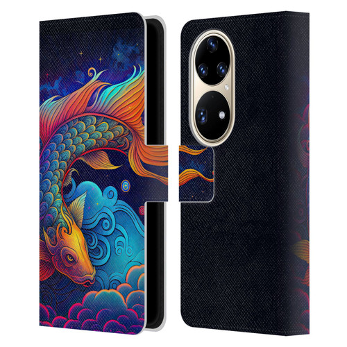 Wumples Cosmic Animals Clouded Koi Fish Leather Book Wallet Case Cover For Huawei P50 Pro
