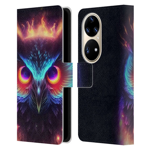Wumples Cosmic Animals Owl Leather Book Wallet Case Cover For Huawei P50 Pro