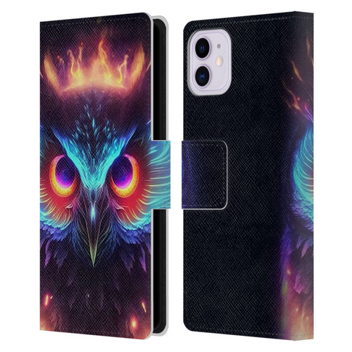 Wumples Cosmic Animals Owl Leather Book Wallet Case Cover For Apple iPhone 11