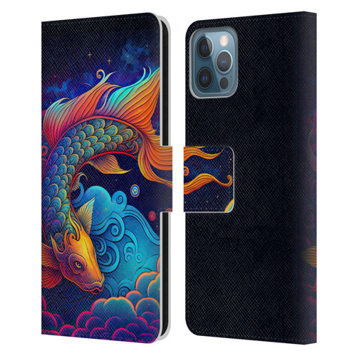 Wumples Cosmic Animals Clouded Koi Fish Leather Book Wallet Case Cover For Apple iPhone 12 / iPhone 12 Pro