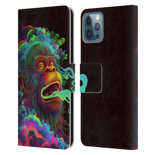 Wumples Cosmic Animals Clouded Monkey Leather Book Wallet Case Cover For Apple iPhone 12 / iPhone 12 Pro