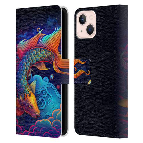 Wumples Cosmic Animals Clouded Koi Fish Leather Book Wallet Case Cover For Apple iPhone 13