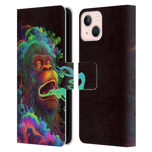 Wumples Cosmic Animals Clouded Monkey Leather Book Wallet Case Cover For Apple iPhone 13
