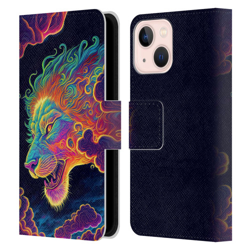 Wumples Cosmic Animals Clouded Lion Leather Book Wallet Case Cover For Apple iPhone 13 Mini