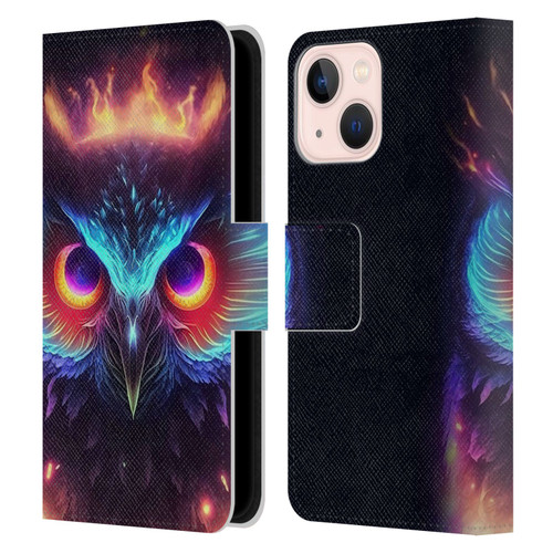Wumples Cosmic Animals Owl Leather Book Wallet Case Cover For Apple iPhone 13 Mini