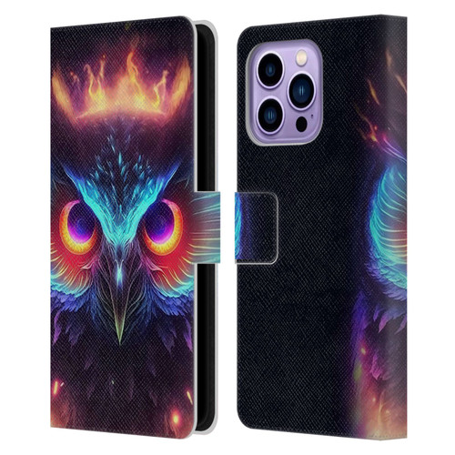 Wumples Cosmic Animals Owl Leather Book Wallet Case Cover For Apple iPhone 14 Pro Max