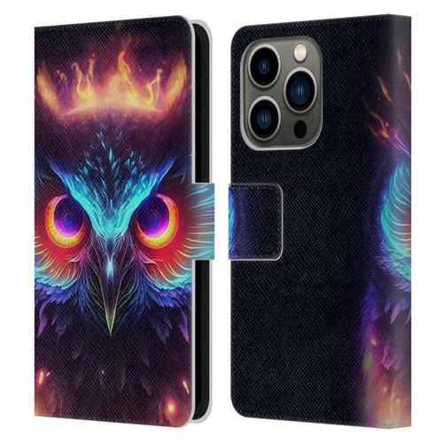 Wumples Cosmic Animals Owl Leather Book Wallet Case Cover For Apple iPhone 14 Pro