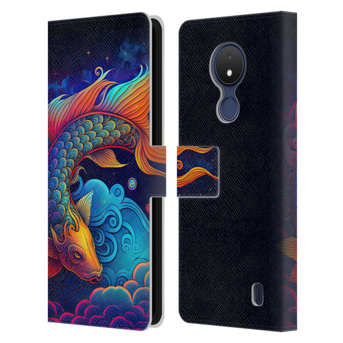 Wumples Cosmic Animals Clouded Koi Fish Leather Book Wallet Case Cover For Nokia C21