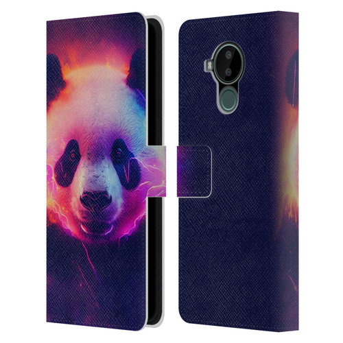 Wumples Cosmic Animals Panda Leather Book Wallet Case Cover For Nokia C30