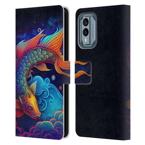 Wumples Cosmic Animals Clouded Koi Fish Leather Book Wallet Case Cover For Nokia X30
