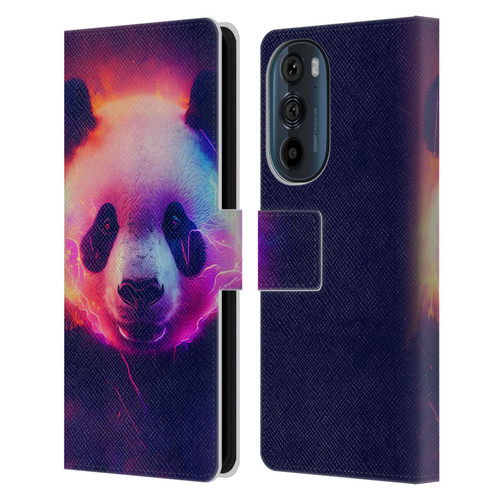 Wumples Cosmic Animals Panda Leather Book Wallet Case Cover For Motorola Edge 30
