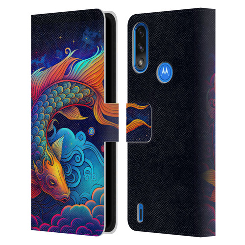 Wumples Cosmic Animals Clouded Koi Fish Leather Book Wallet Case Cover For Motorola Moto E7 Power / Moto E7i Power