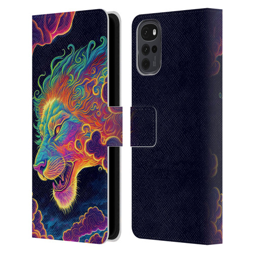 Wumples Cosmic Animals Clouded Lion Leather Book Wallet Case Cover For Motorola Moto G22