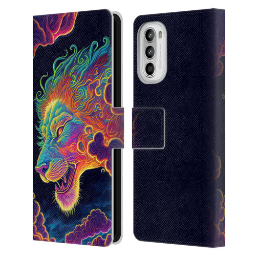 Wumples Cosmic Animals Clouded Lion Leather Book Wallet Case Cover For Motorola Moto G52