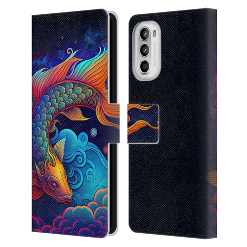 Wumples Cosmic Animals Clouded Koi Fish Leather Book Wallet Case Cover For Motorola Moto G52