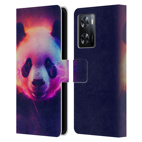Wumples Cosmic Animals Panda Leather Book Wallet Case Cover For OPPO A57s