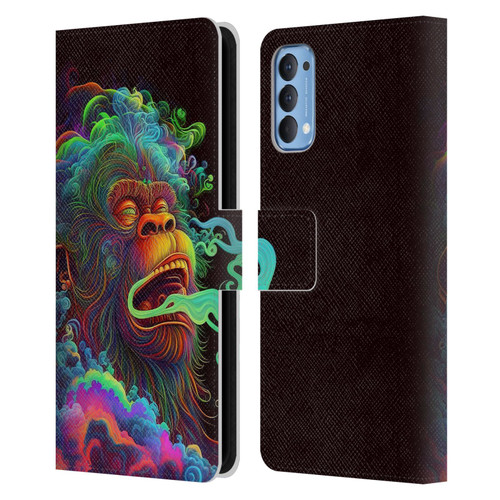 Wumples Cosmic Animals Clouded Monkey Leather Book Wallet Case Cover For OPPO Reno 4 5G