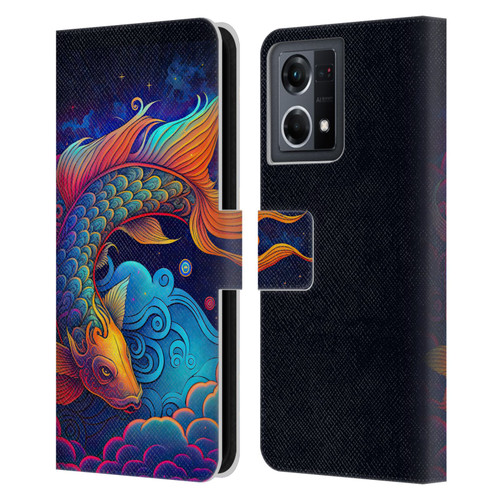 Wumples Cosmic Animals Clouded Koi Fish Leather Book Wallet Case Cover For OPPO Reno8 4G