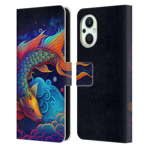 Wumples Cosmic Animals Clouded Koi Fish Leather Book Wallet Case Cover For OPPO Reno8 Lite