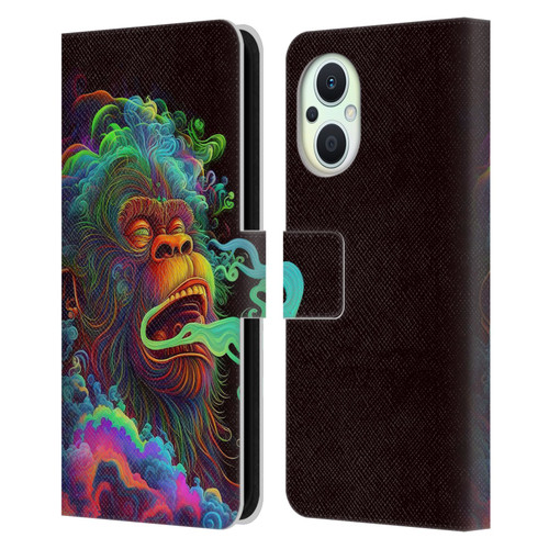 Wumples Cosmic Animals Clouded Monkey Leather Book Wallet Case Cover For OPPO Reno8 Lite