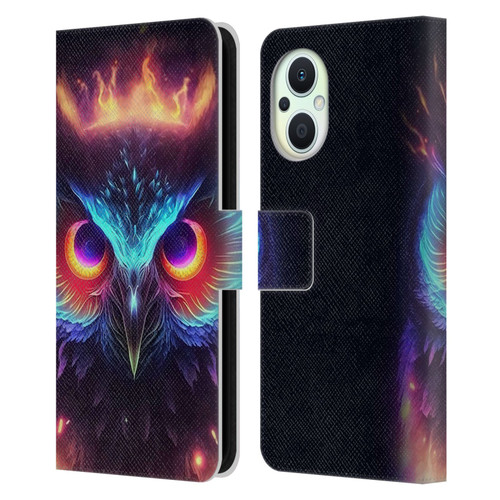 Wumples Cosmic Animals Owl Leather Book Wallet Case Cover For OPPO Reno8 Lite