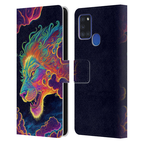 Wumples Cosmic Animals Clouded Lion Leather Book Wallet Case Cover For Samsung Galaxy A21s (2020)