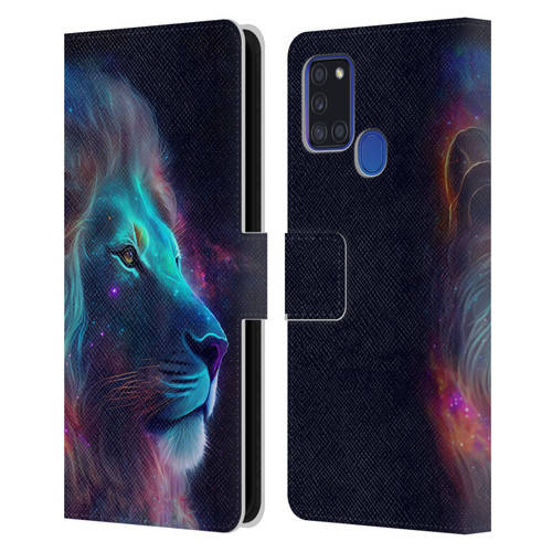 Wumples Cosmic Animals Lion Leather Book Wallet Case Cover For Samsung Galaxy A21s (2020)