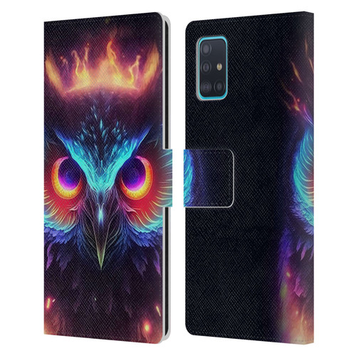 Wumples Cosmic Animals Owl Leather Book Wallet Case Cover For Samsung Galaxy A51 (2019)