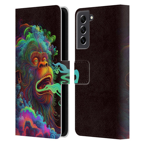 Wumples Cosmic Animals Clouded Monkey Leather Book Wallet Case Cover For Samsung Galaxy S21 FE 5G