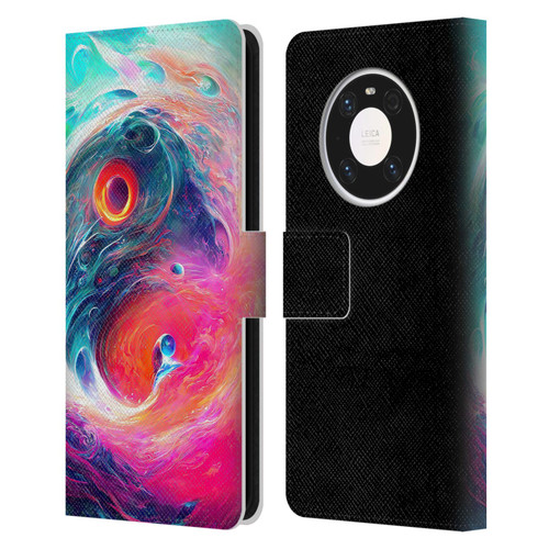 Wumples Cosmic Arts Blue And Pink Yin Yang Vortex Leather Book Wallet Case Cover For Huawei Mate 40 Pro 5G