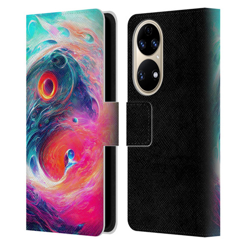 Wumples Cosmic Arts Blue And Pink Yin Yang Vortex Leather Book Wallet Case Cover For Huawei P50