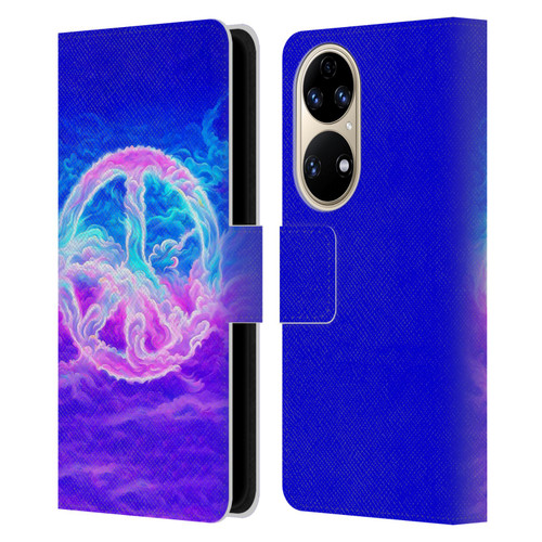 Wumples Cosmic Arts Clouded Peace Symbol Leather Book Wallet Case Cover For Huawei P50